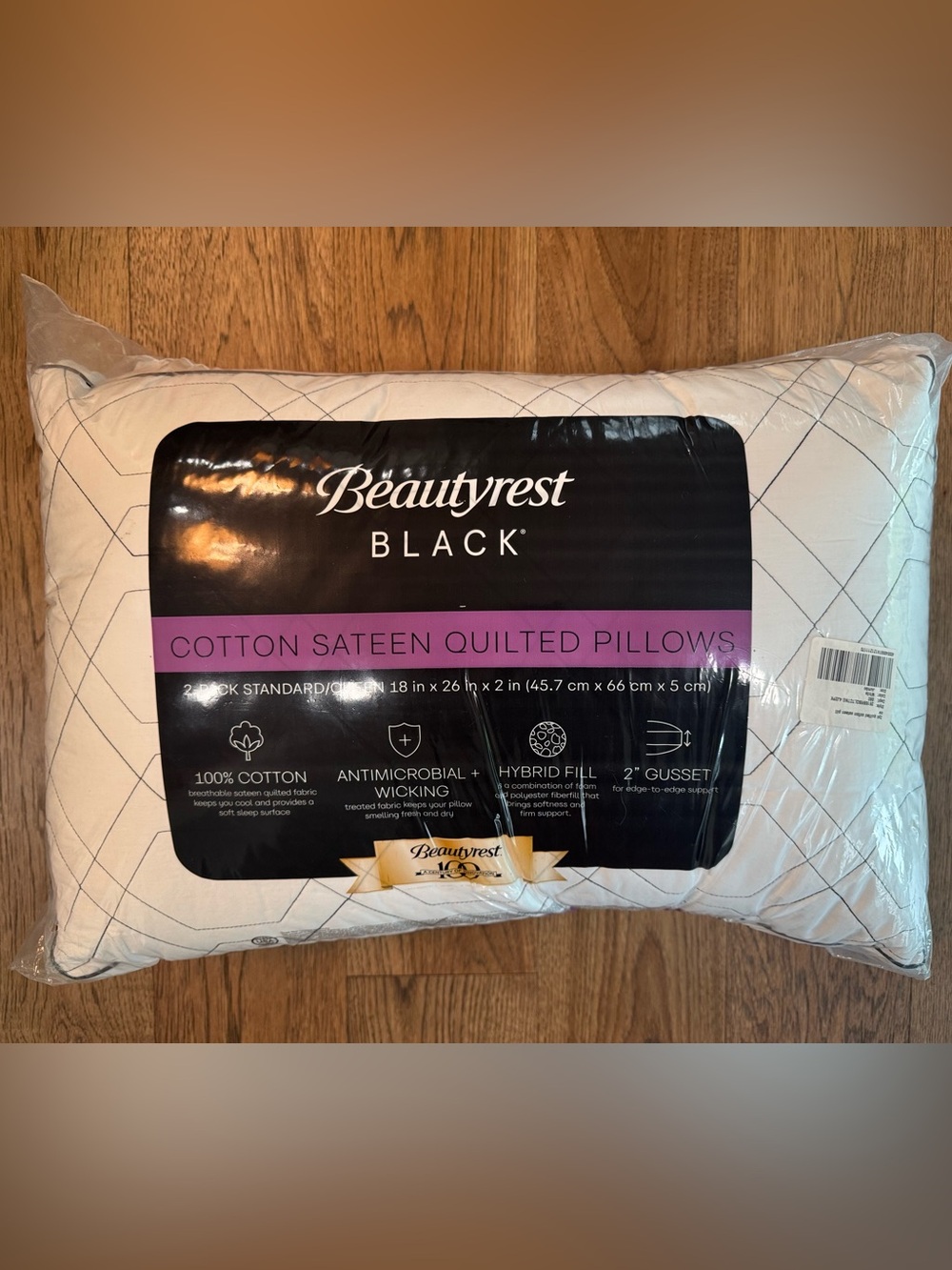 BEAUTYREST BLACK 2pk Luxurious Cotton Sateen‎ Down Alternative Pillows